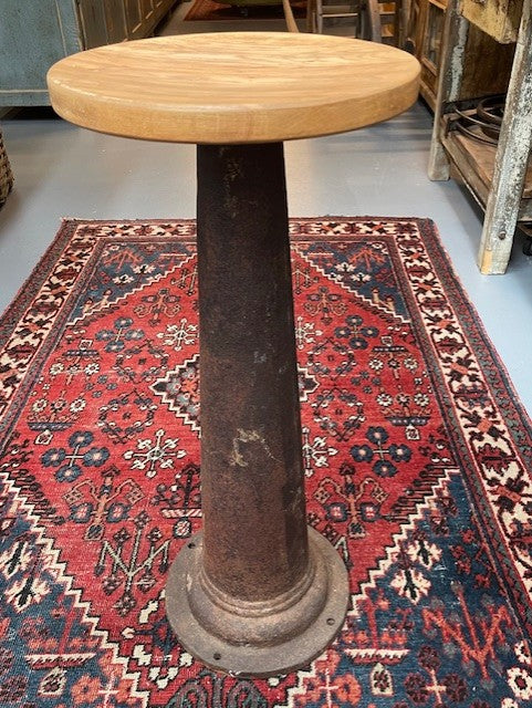 Vintage Cast Iron Water Pump Base Wooden Top Side Table #6752 Byron