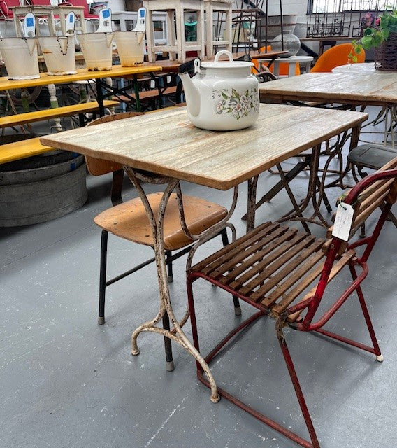 Vintage Wooden Top Metal Base Patio  Table   #6755 Byron