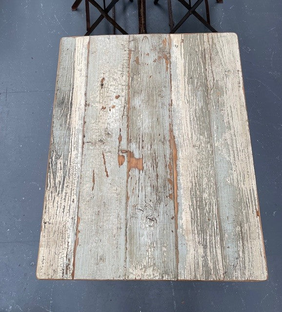 Vintage Wooden Top Metal Base Patio  Table   #6755 Byron
