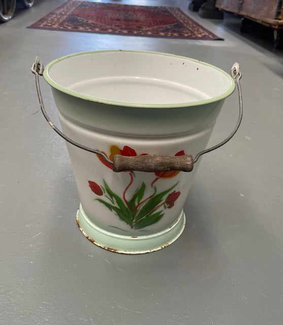 Vintage Hungarian Painted   Enamel Water Bucket  #6215  Byron