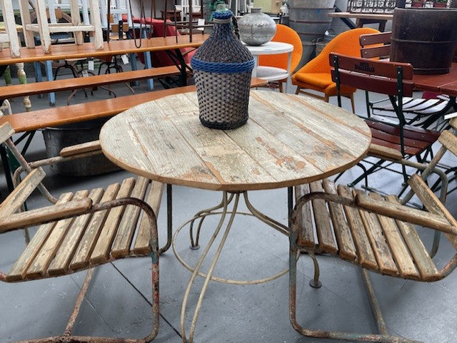 Vintage Wooden Top Metal Base Patio  Table   #6753 Byron