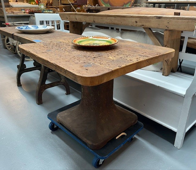 Vintage Cast Iron Base Wooden Top Coffee Table #6760 Byron
