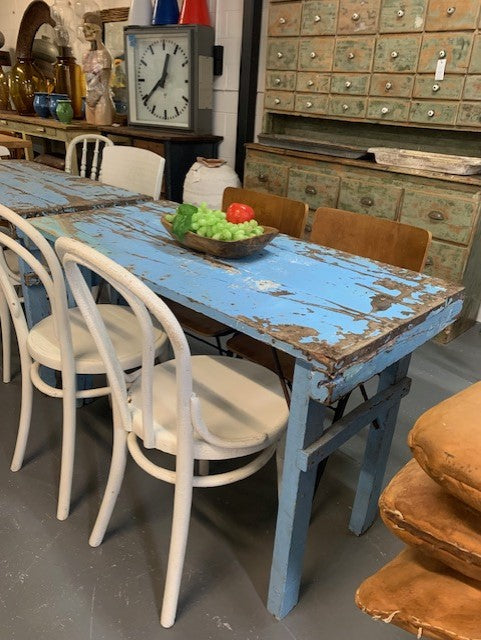 Vintage Blue Foldable Trestle   Table #5534 Byron