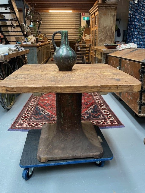 Vintage Cast Iron Base Wooden Top Coffee Table #6760 Byron