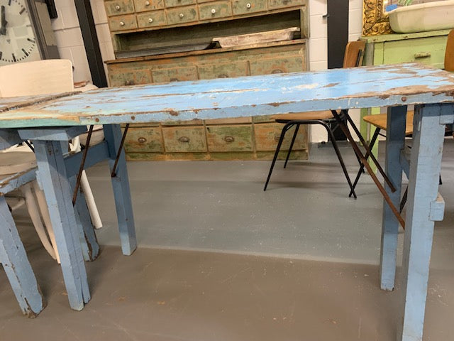 Vintage Blue Foldable Trestle   Table #5534 Byron