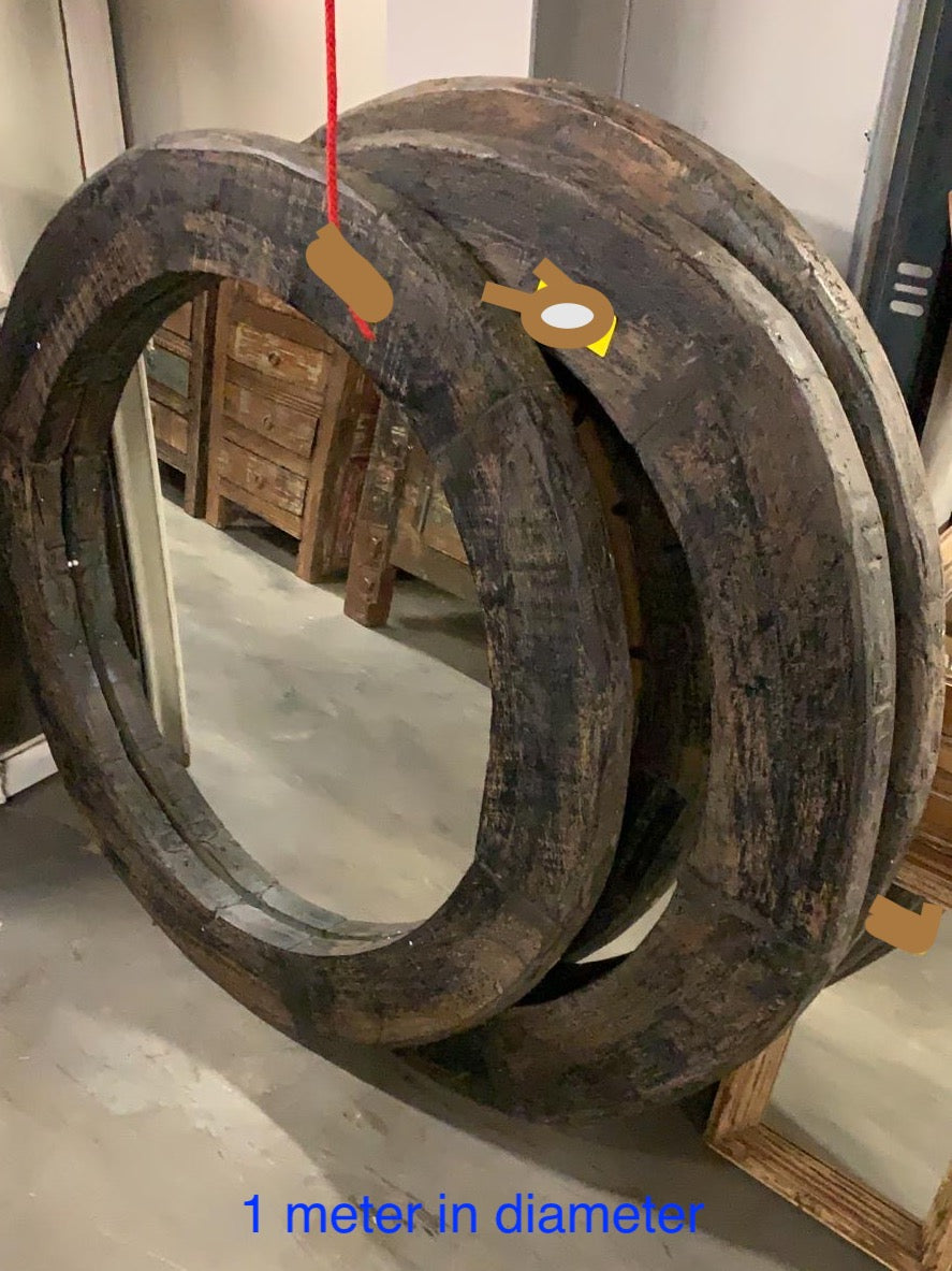 Vintage European 1920s wooden wagon wheel mirror #2713 BYRON