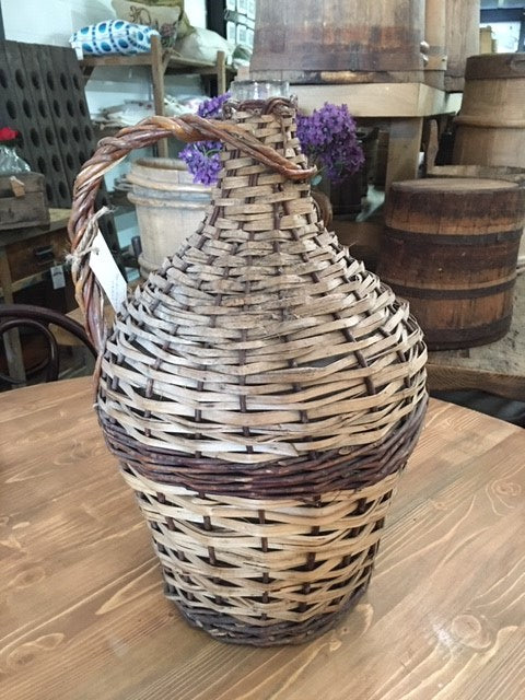 Vintage European Wicker Wine Demijohn Bottle  #