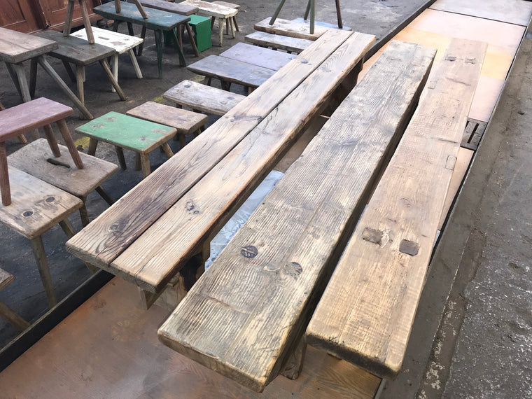 Vintage industrial European farmhouse bench seat  #2105