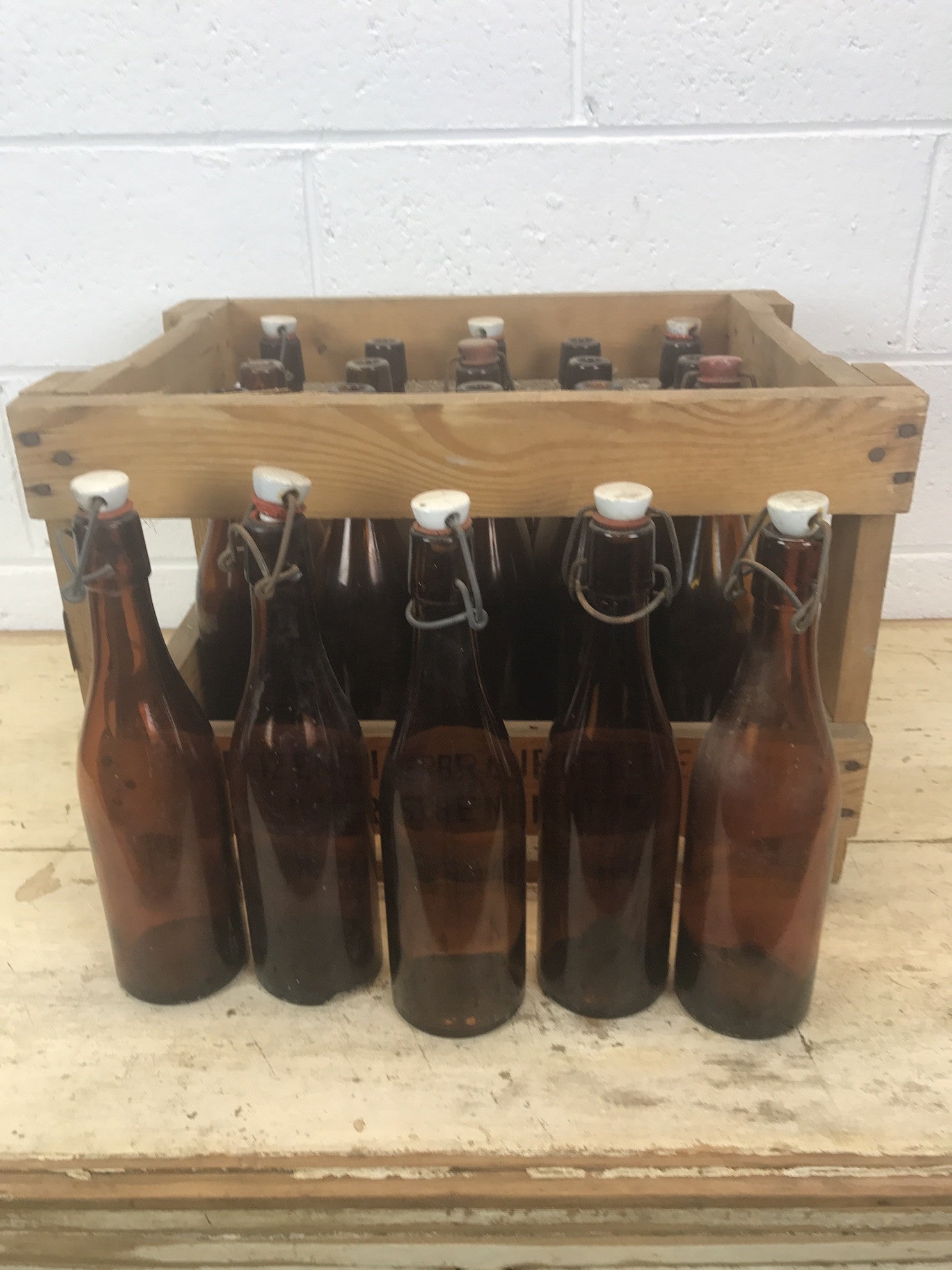 Vintage industrial German beer crate and bottles  #1047