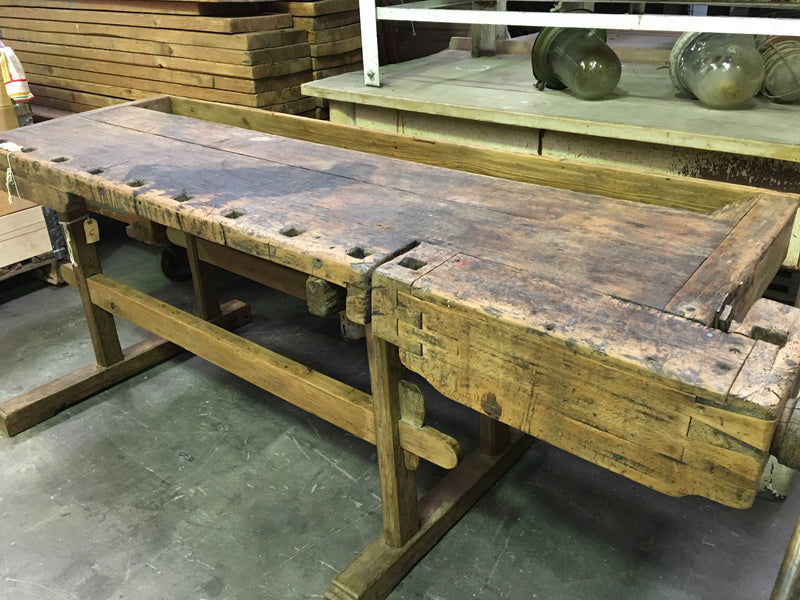 Vintage industrial Hungarian carpenters workbench 1920s #1102