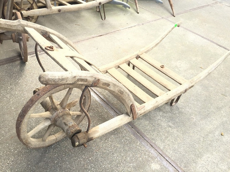 Vintage industrial French wooden grain sack wheelbarrow #1120