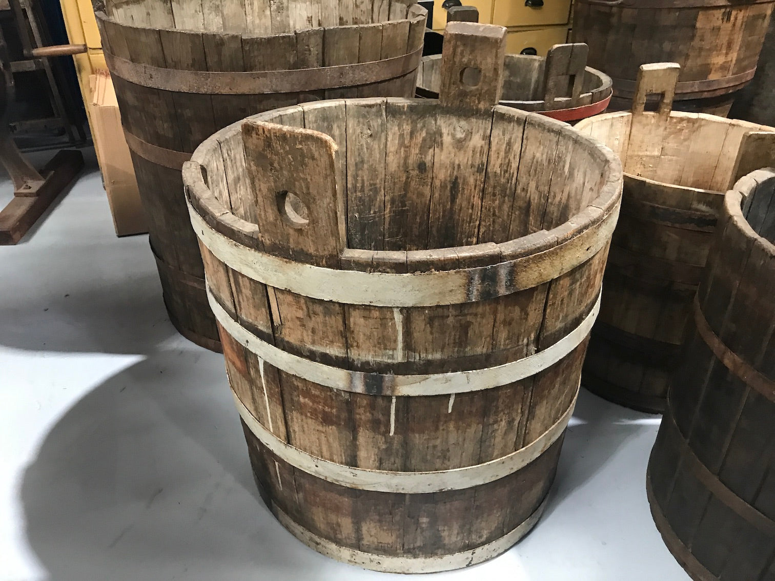 Vintage industrial French oak round wine barrel #1993/11