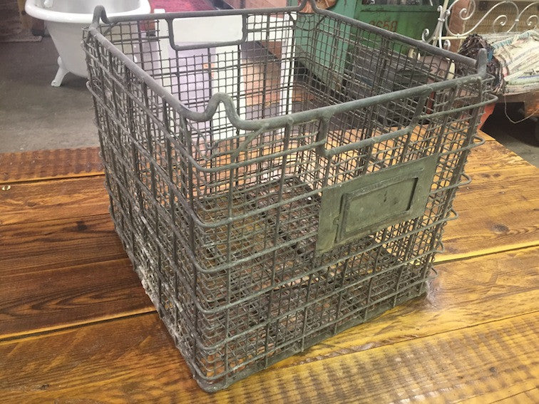 Vintage industrial wire mesh crate #1288