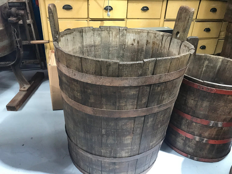 Vintage industrial French oak round wine barrel #1994/12