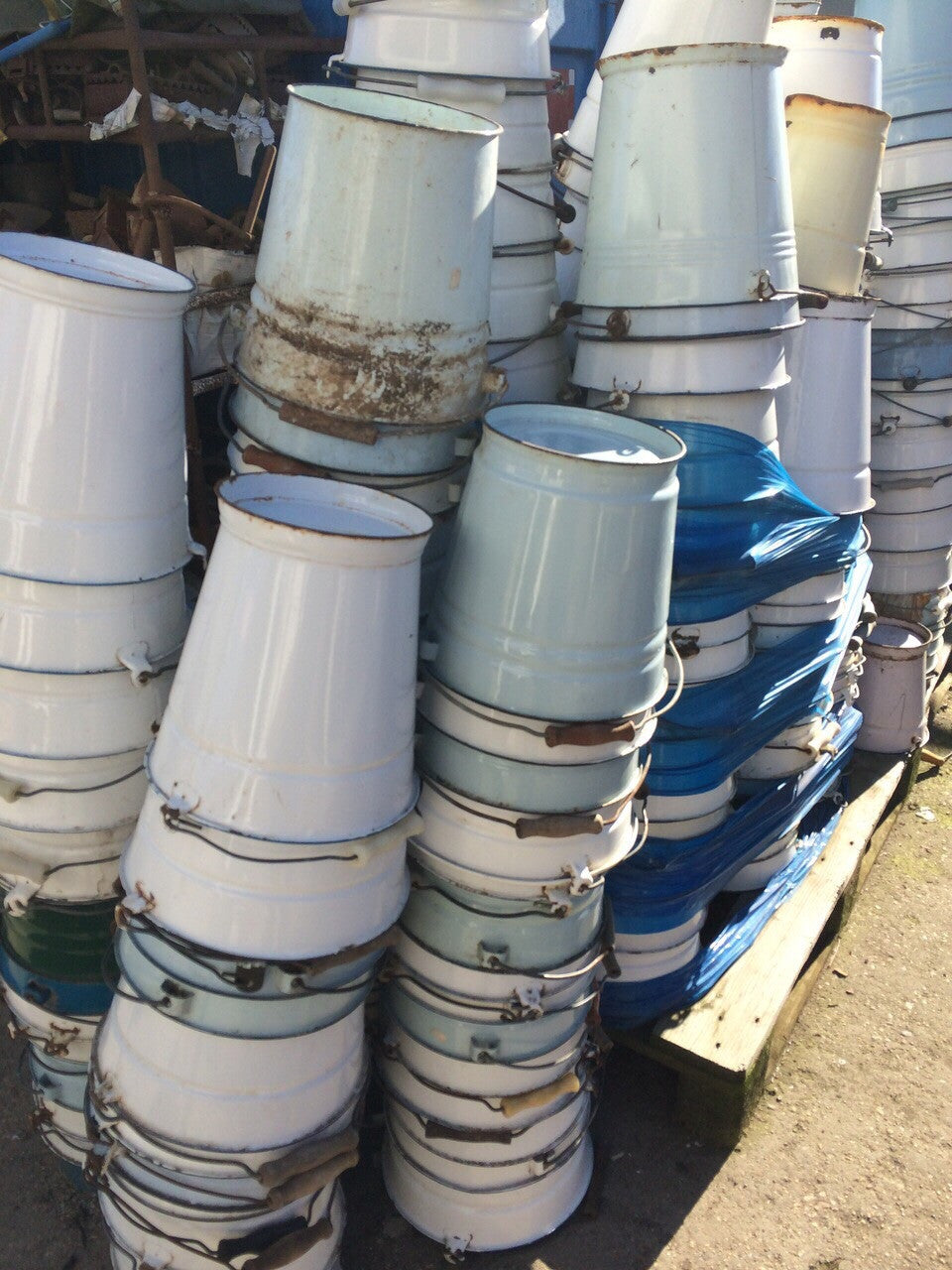 Vintage industrial European enamel water buckets #1333