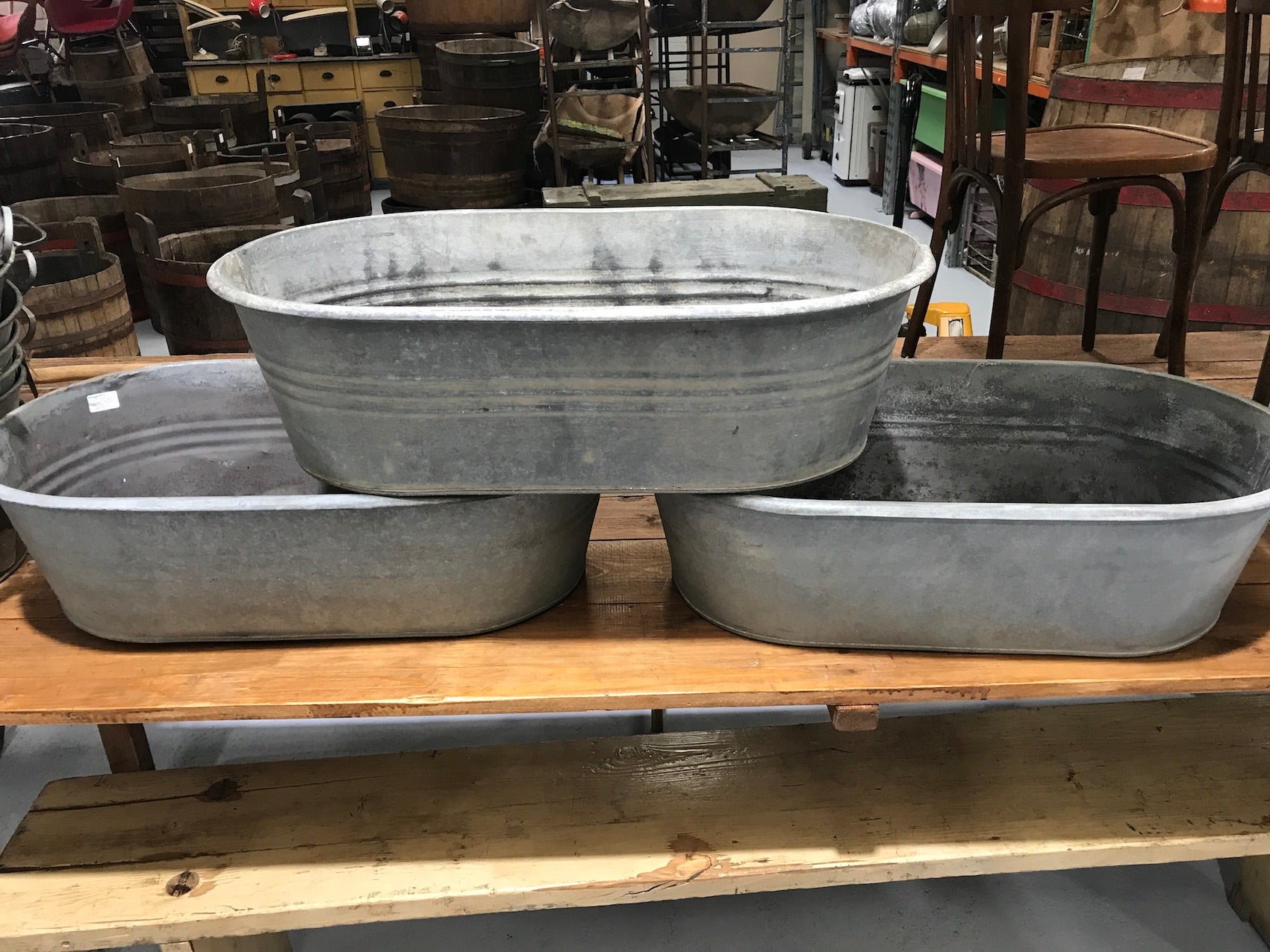Vintage industrial French 1940s galvanized kids bath tubs #1365