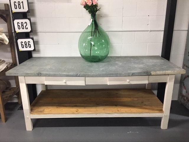 Vintage Frenchs Zinc Top Kitchen Table /Island #