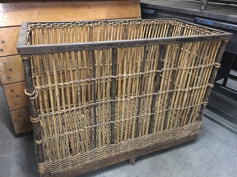 Vintage industrial French laundry trolley cart #1493