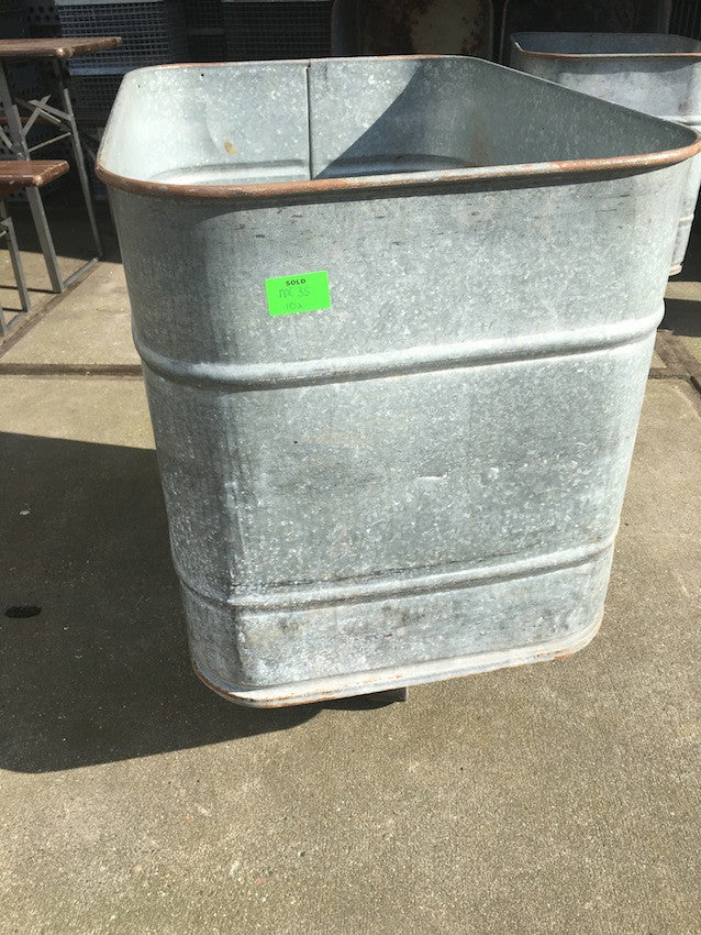 Vintage industrial French galenized laundry tub on wheels #2600