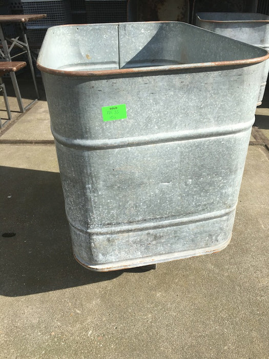 Vintage industrial French galenized laundry tub on wheels #2600