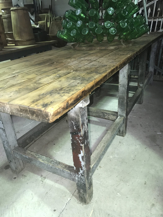 Vintage industrial Czech wooden workbench table #1550