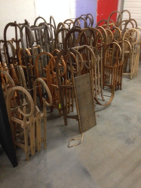 Vintage industrial French 1940s snow sleds #1581
