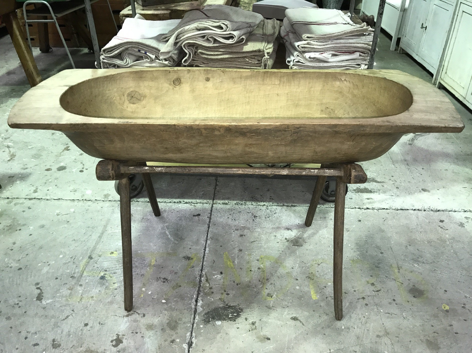 Vintage industrial French 40s Dough bowl and stand  #1591