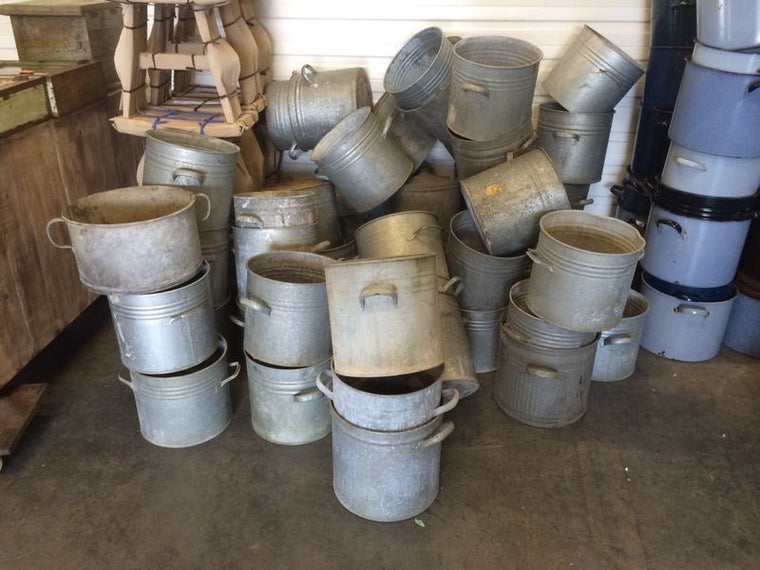 Vintage industrial European galvanised pots #1592