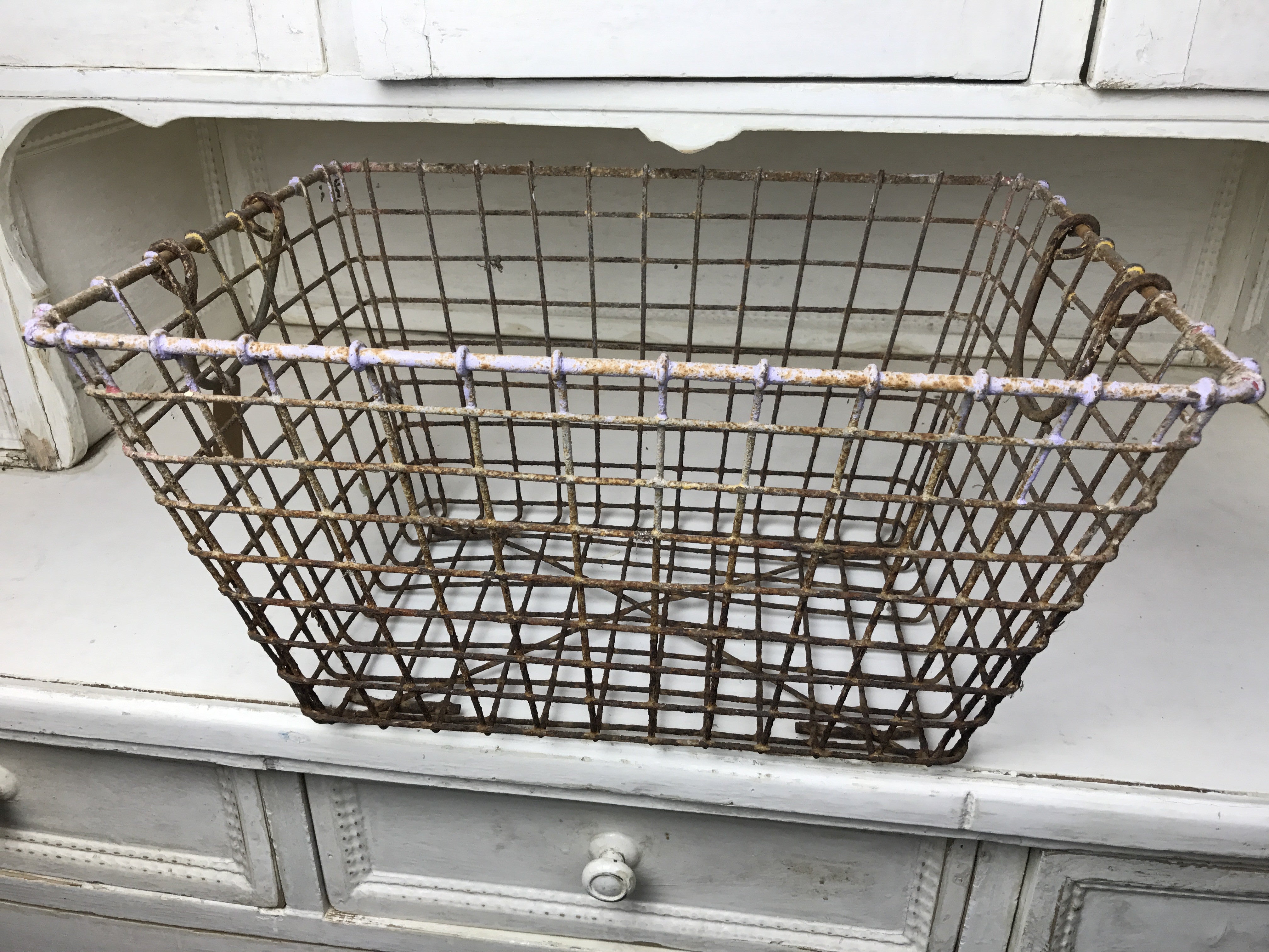 Vintage industrial French industrial 1950s oyster metal crate #1434