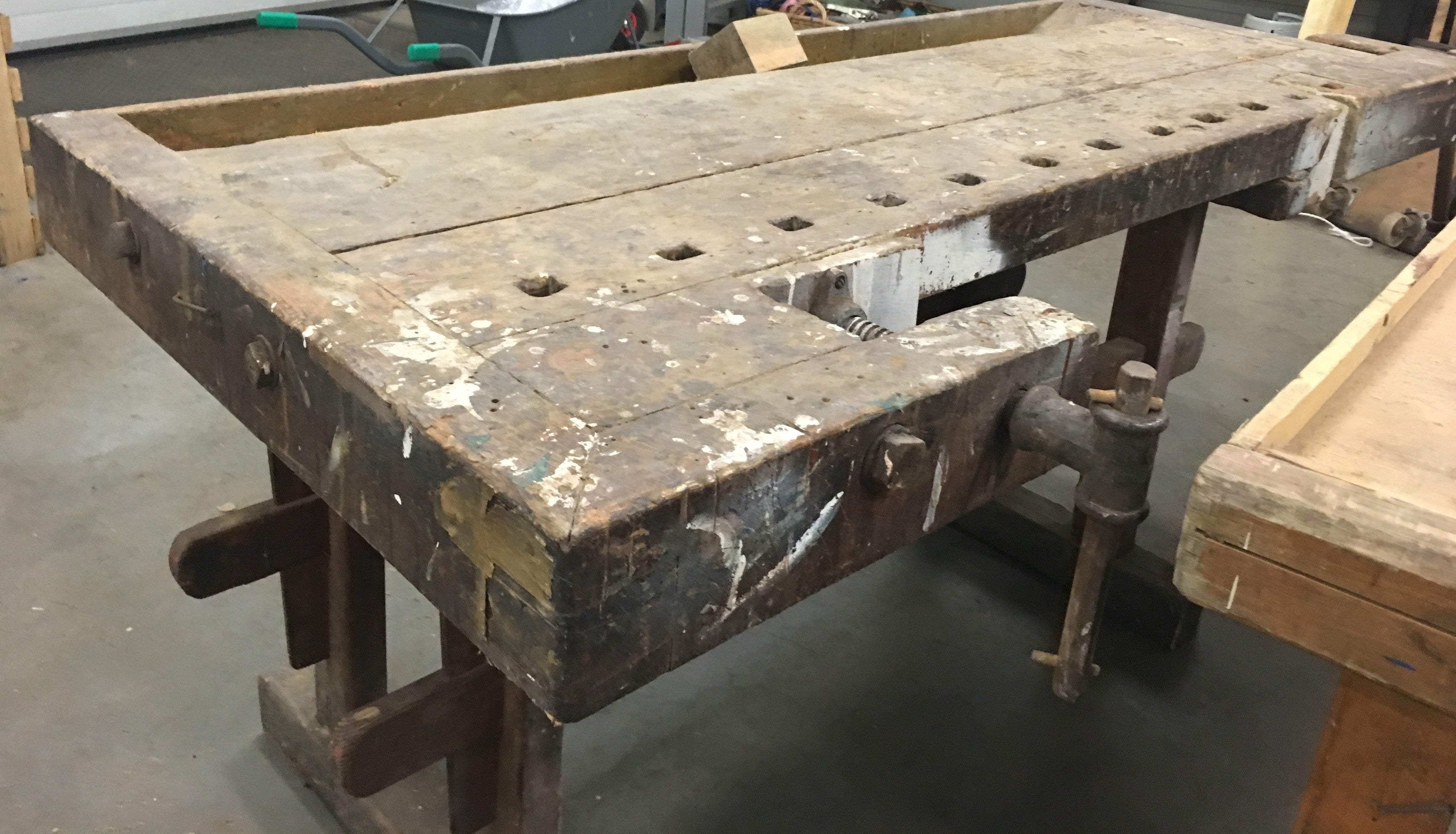 Vintage industrial French carpenters workbench 1920s  #1631