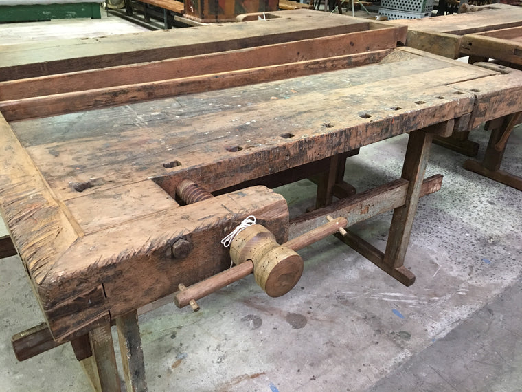 Vintage industrial French carpenters workbench 1920s  #1648