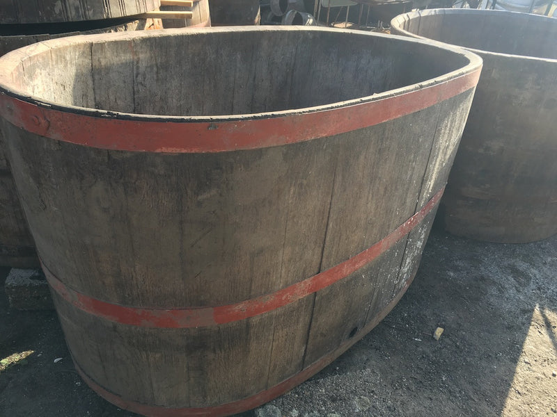 Vintage industrial French oak huge oval wine barrel #1671