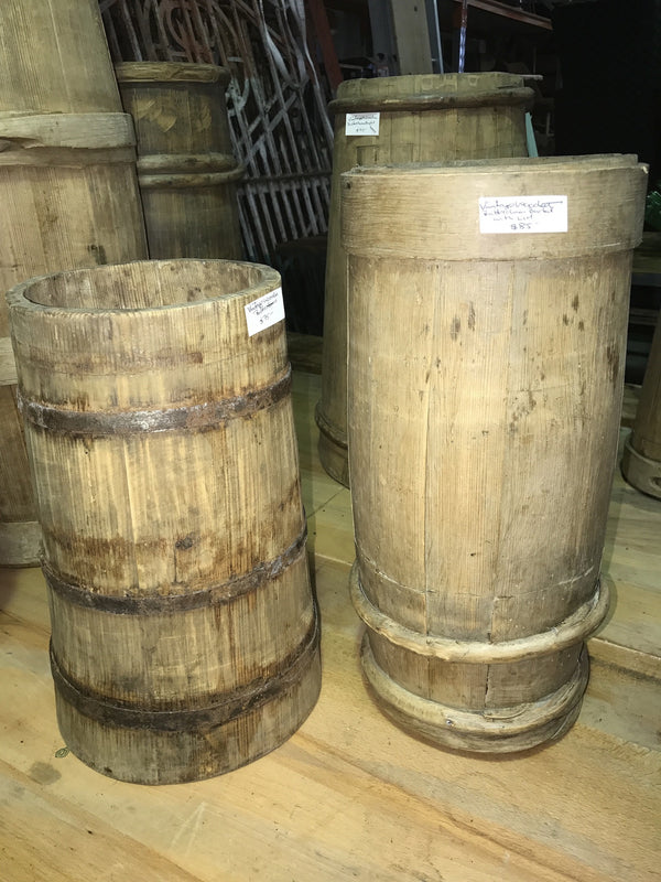 Vintage industrial European wooden buckets #1680 m