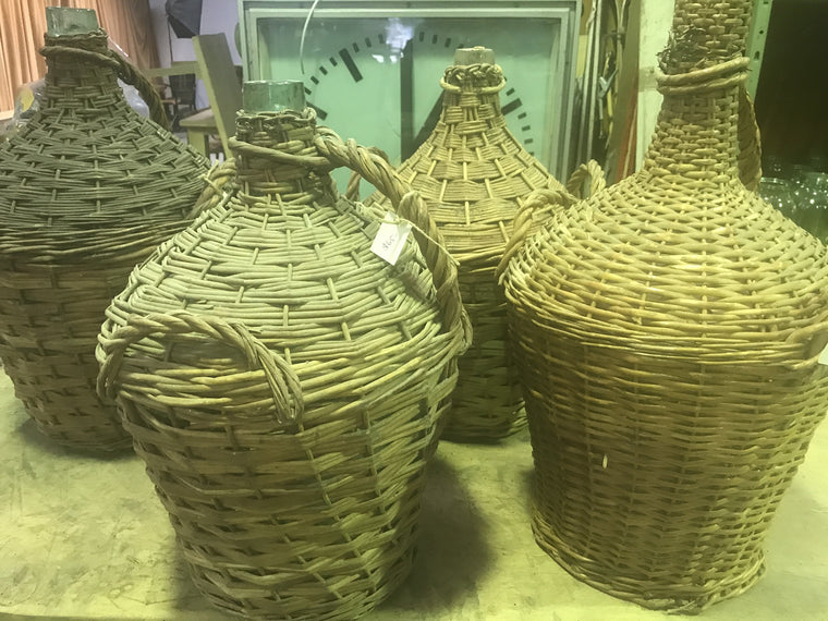 Vintage industrial European wicker wine demijohn bottles  #1703 L