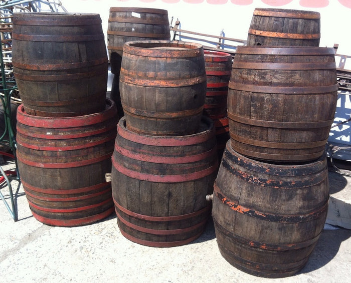 Vintage industrial French oak  round wine barrel #1706 s