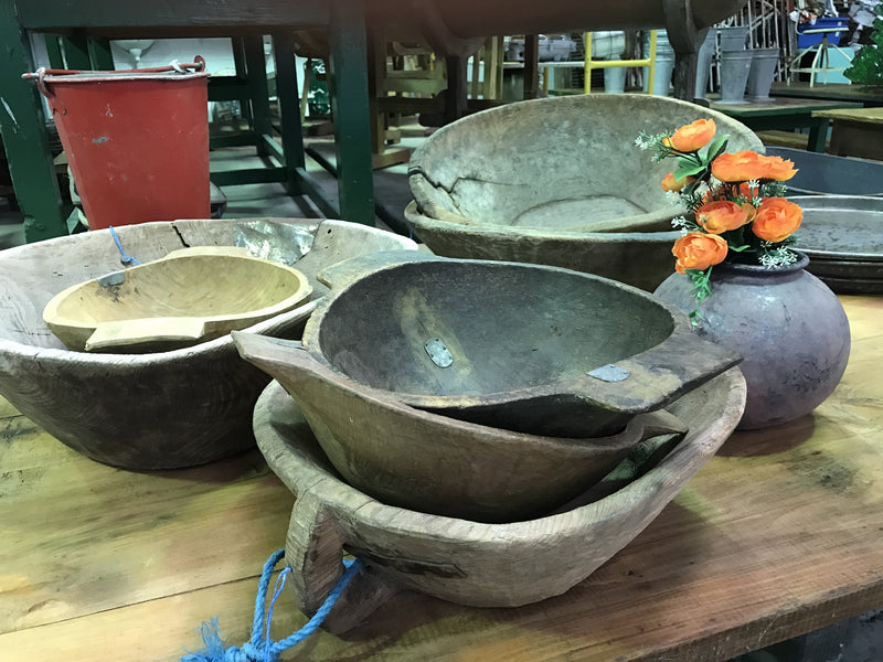 Vintage industrial European wooden bowls #1722