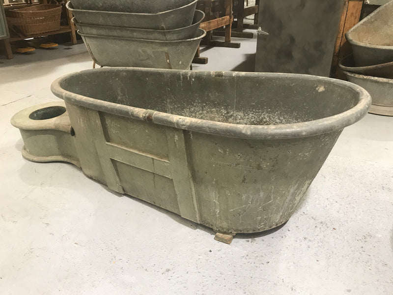 Vintage industrial French galvanized bath tub #1735