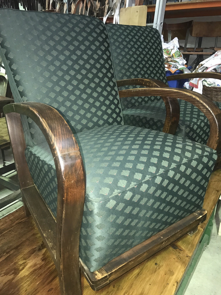 Vintage industrial Czech Halabala club chair set #1744