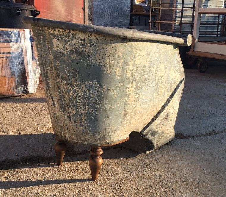 Vintage industrial French galenized sit bath #1746