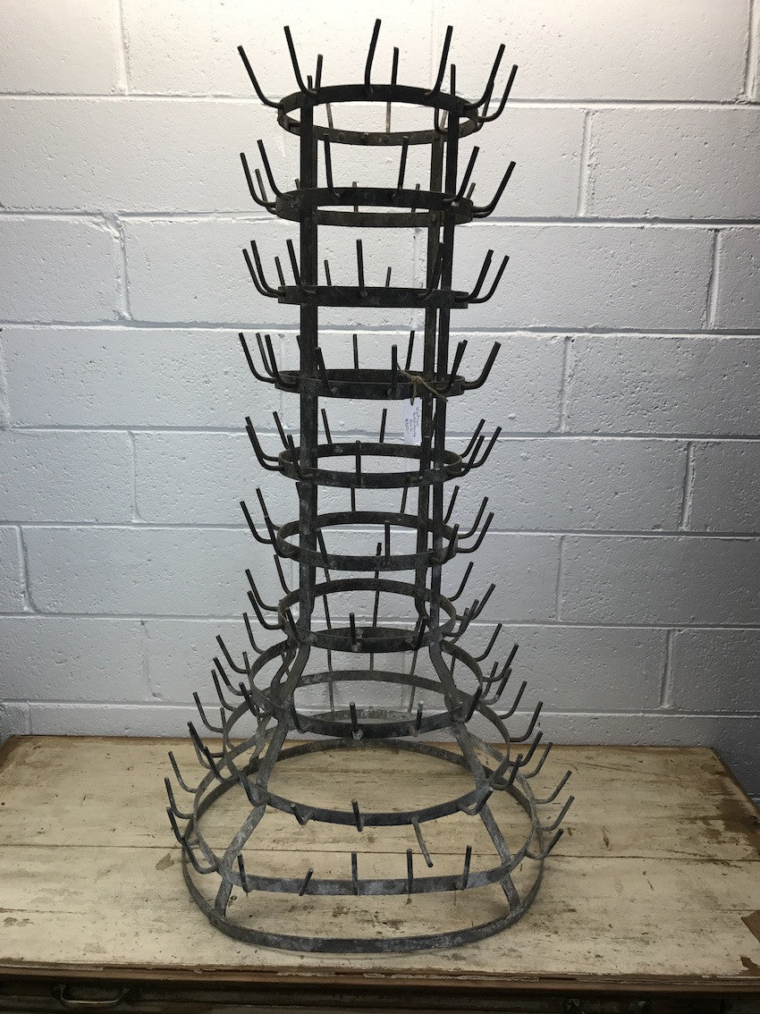 Vintage industrial French wine bottle drying rack #1773