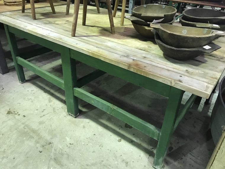 Vintage industrial Czech wooden workbench kitchen table #1789