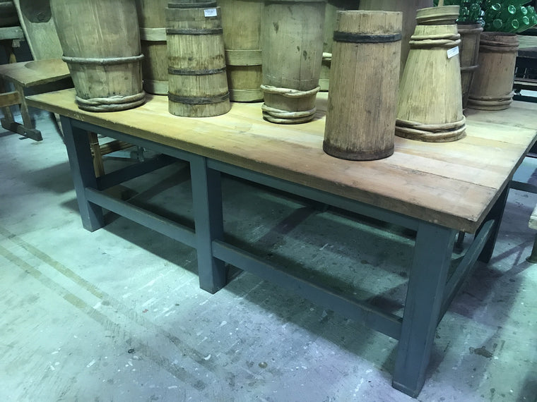 Vintage industrial Czech wooden workbench kitchen table #1790