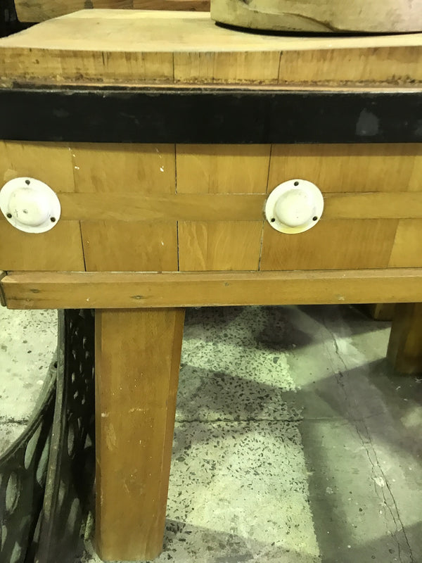 Vintage industrial European butchers chopping block #1794 white trim Byron Warehouse