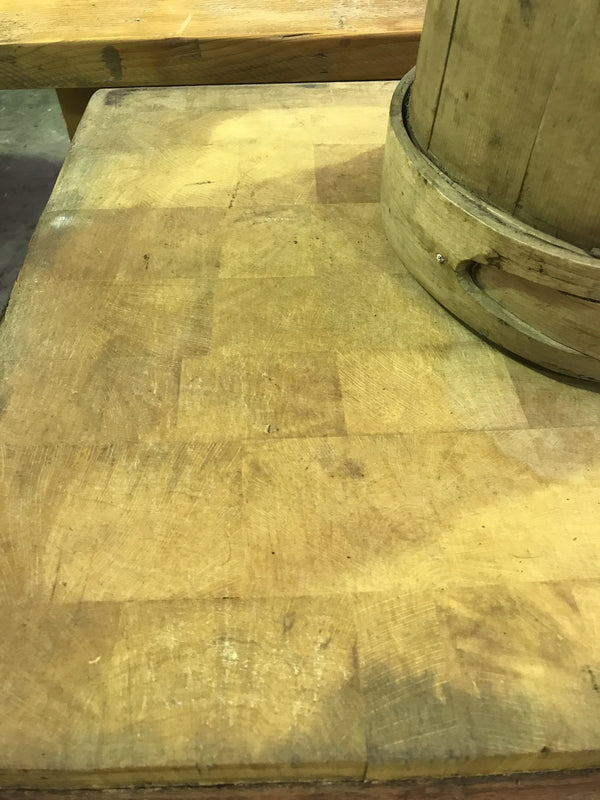 Vintage industrial European butchers chopping block #1794 white trim Byron Warehouse