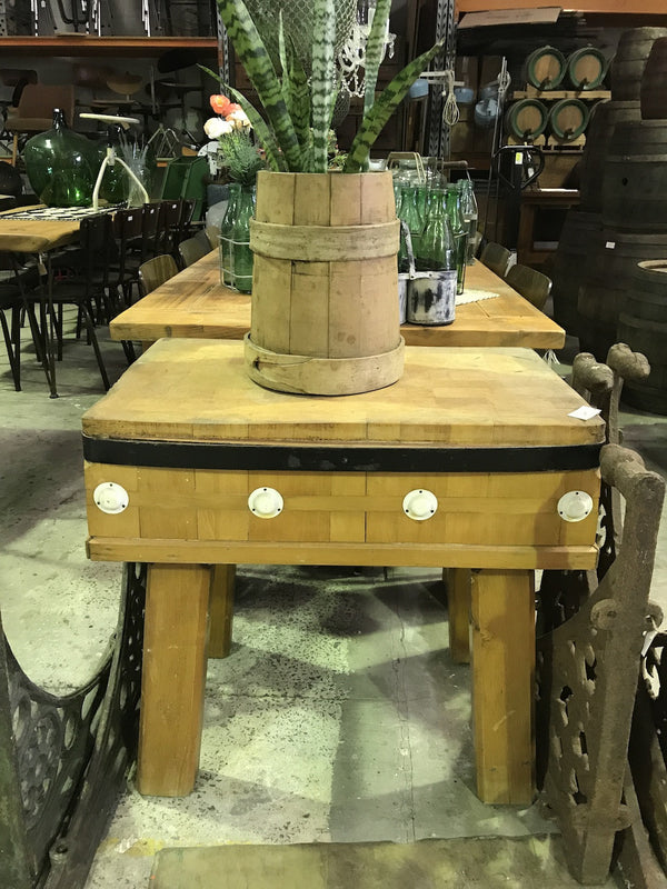 Vintage industrial European butchers chopping block #1794 white trim Byron Warehouse