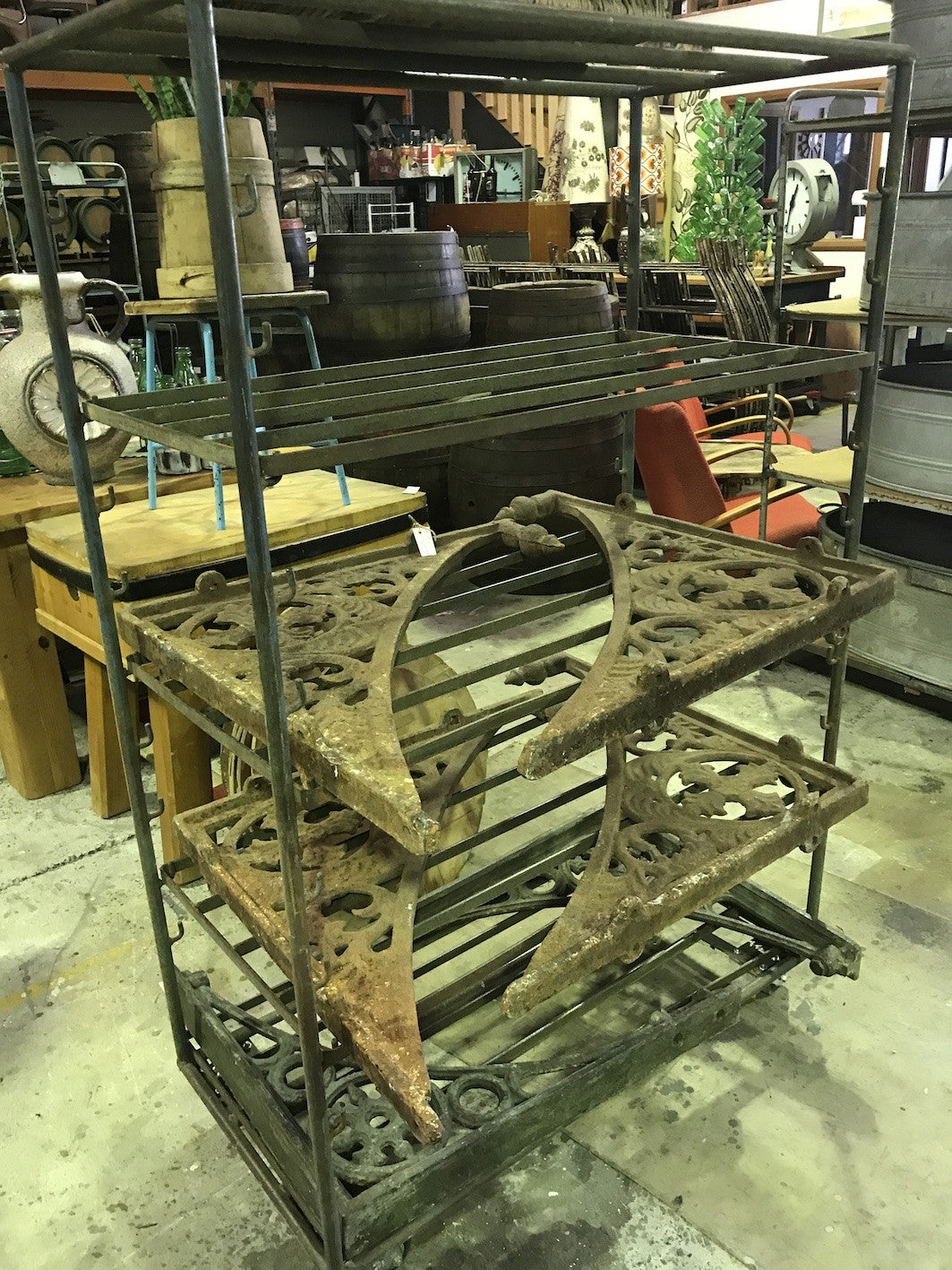 Vintage industrial French metal bakers trolley  #1822 slats
