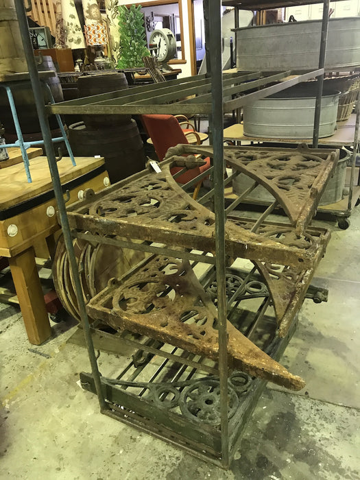 Vintage industrial French metal bakers trolley  #1822 slats