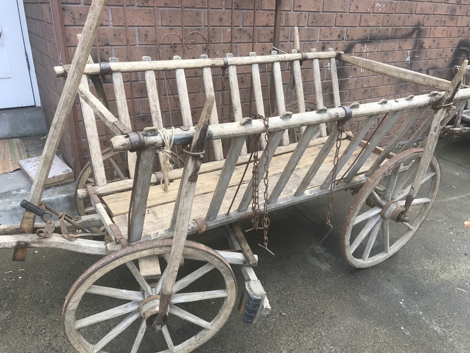 Vintage industrial European wooden pumpkin cart #1824