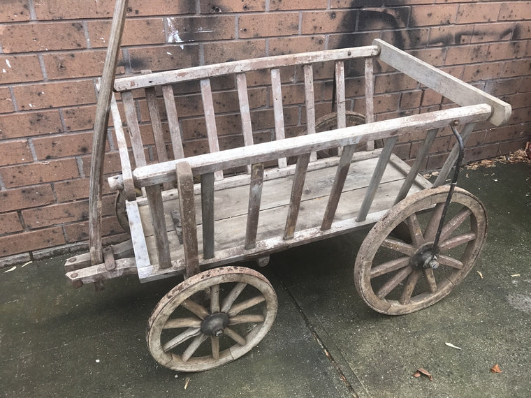 Vintage industrial European wooden pumpkin cart #1825