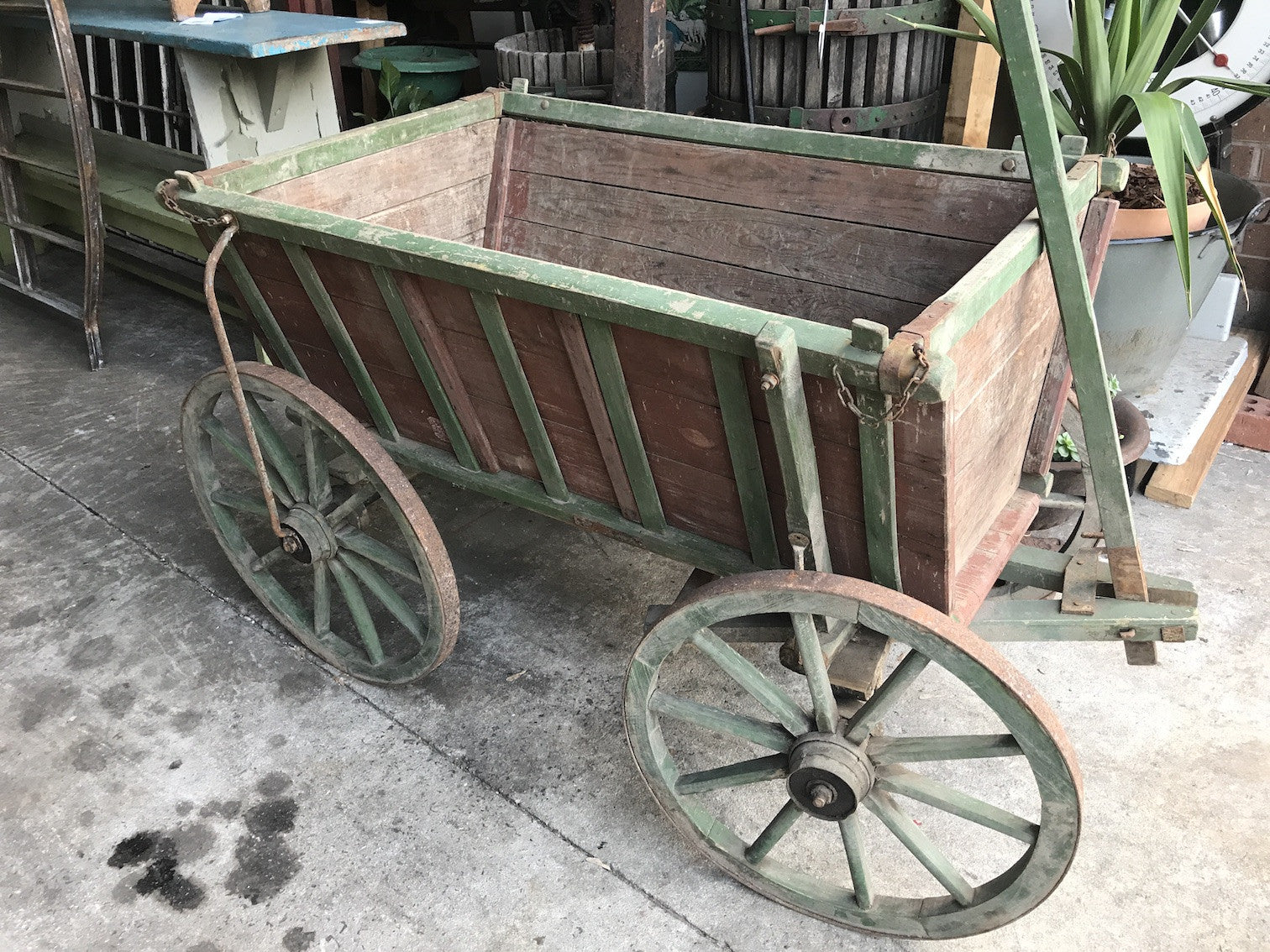 Vintage industrial European wooden pumpkin cart #1828